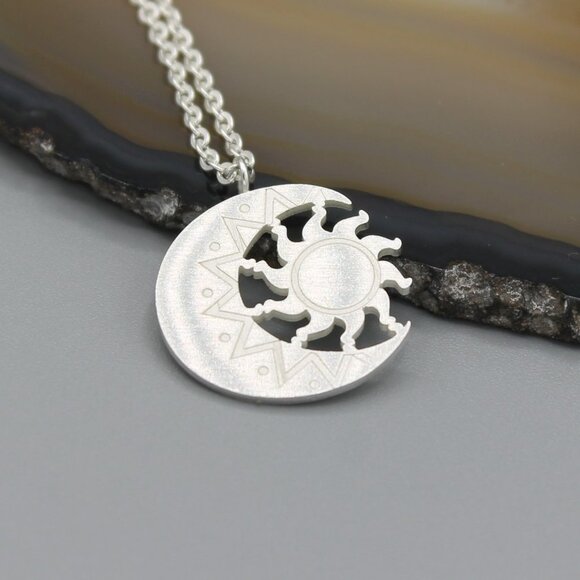 Jewelry necklace pendant sun moon celestial silver tone minimalist new - Picture 2 of 7